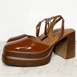 New! Free People Double Stack Platform Patent Brown Mary Jane 41